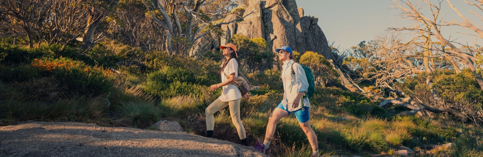 a couple hiking in the NSW Snowy Mountains in summer