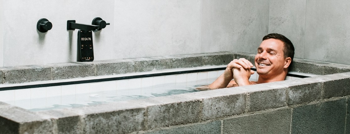 a man in an ice bath