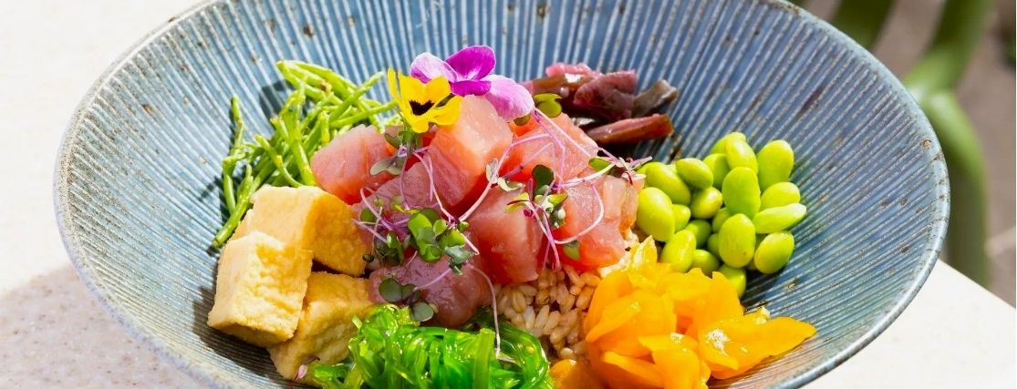 a colourful poke bowl