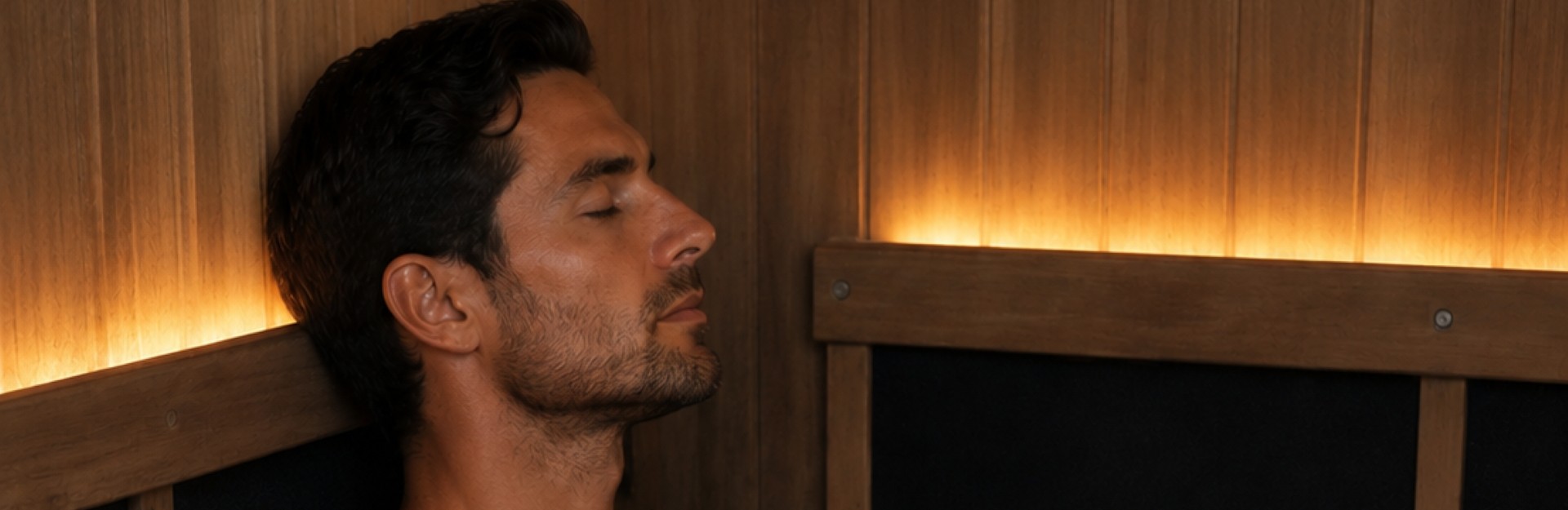 a man relaxing in a sauna