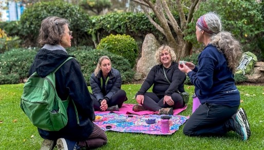 A group of women having a tea ceremony in Himeji Japanese Gardens, Adelaide